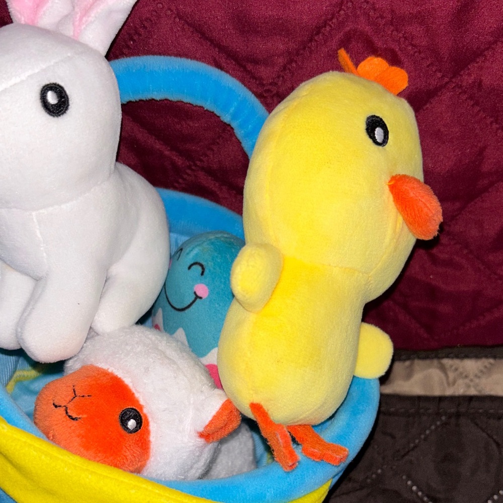 Baby Easter Basket Soft stuffed animal set, rattles squeaks, baby soft safe - Picture 7 of 11